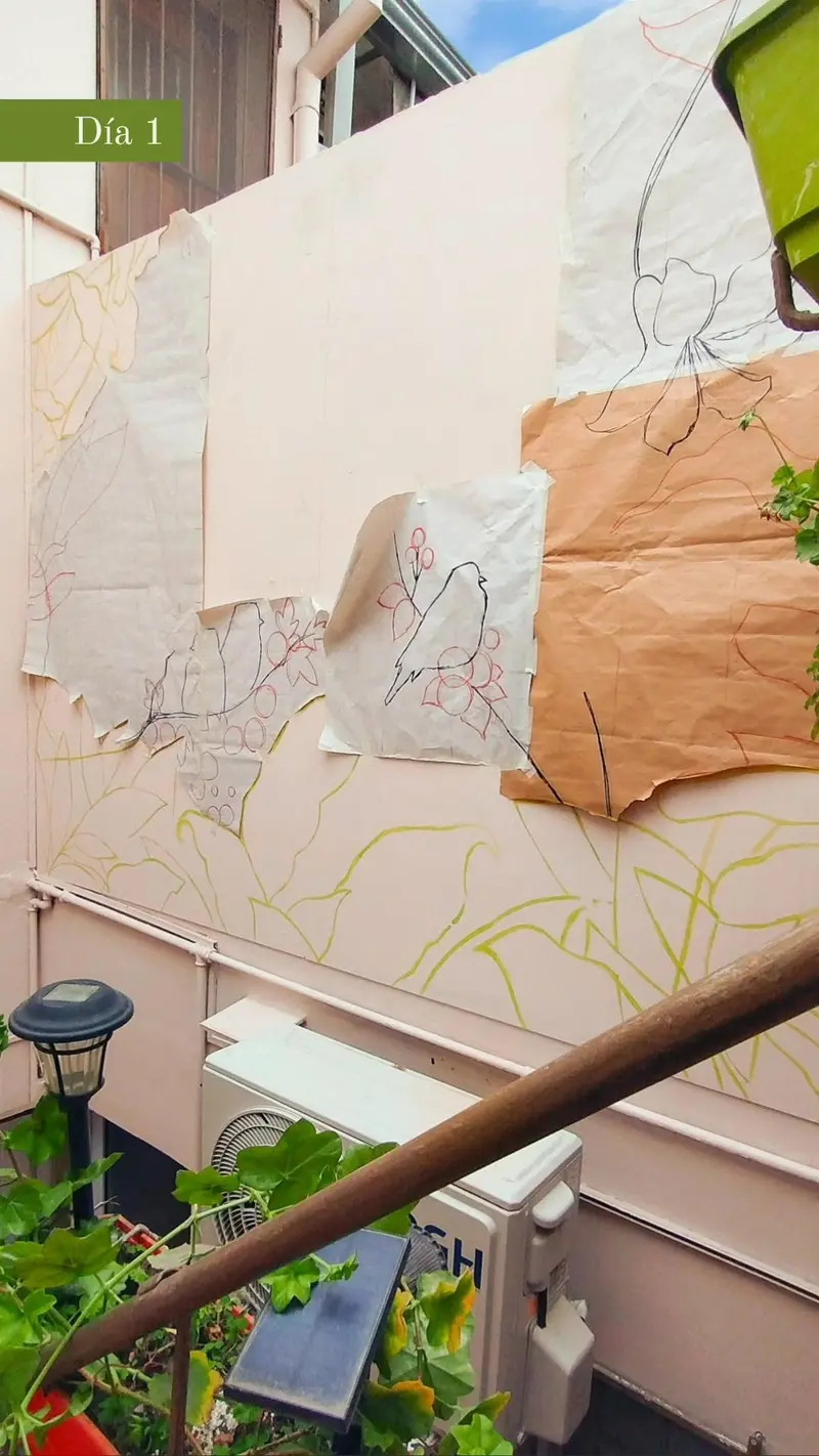 Día 1: boceto con plantillas de papel sobre la pared